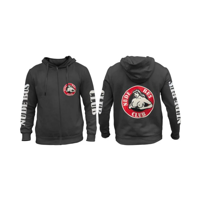 Hoodie-Vest met Geborduurd Logo Nude Bus Club – Zwart | S t/m 3XL