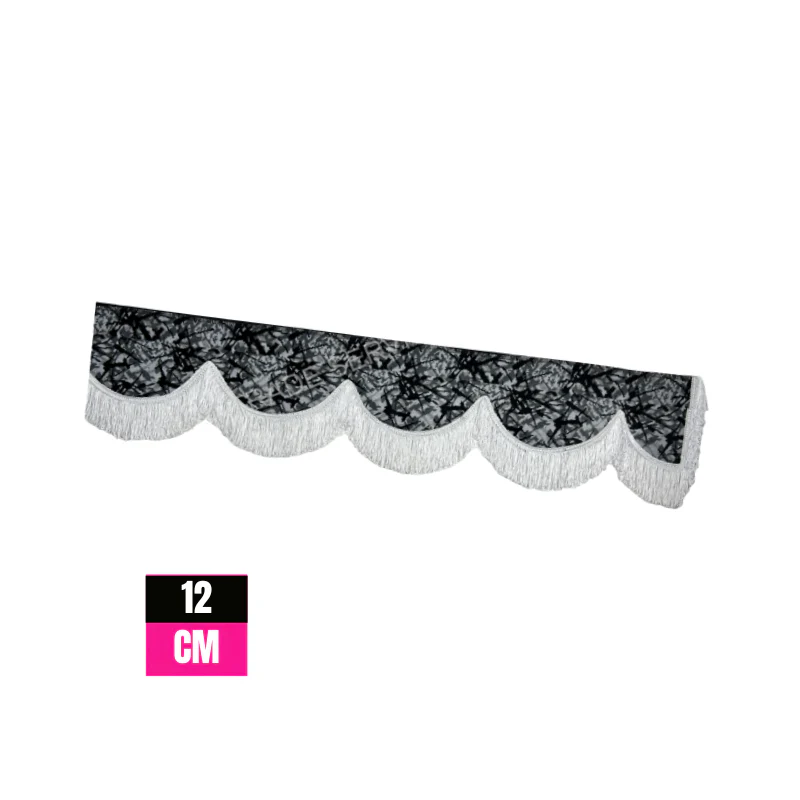 Raamband Deense Pluche Grijs met Witte Franjes β 12 cm