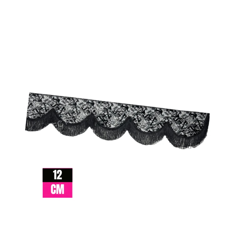 Raamband Deense Pluche Grijs met Zwarte Franjes – 12 cm